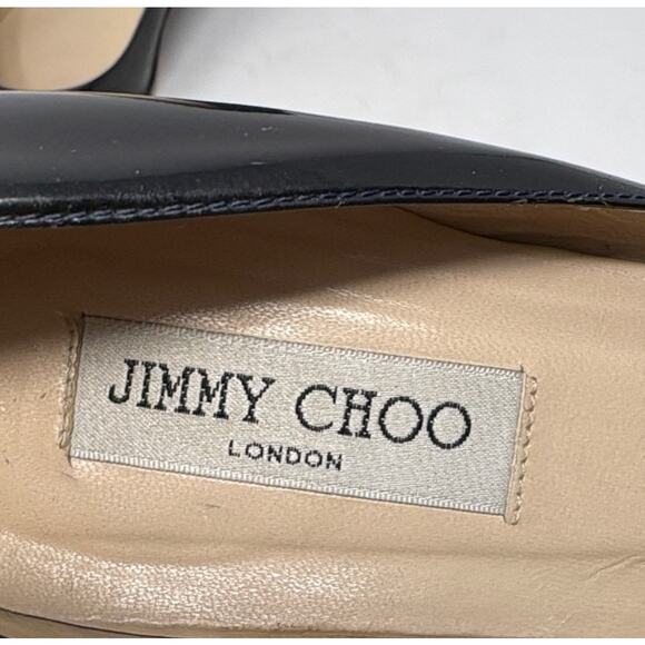 Jimmy Choo Gilbert Black Navy Patent Leather Almond Toe Wedge Heel Pumps Sz 42 - Picture 8 of 8